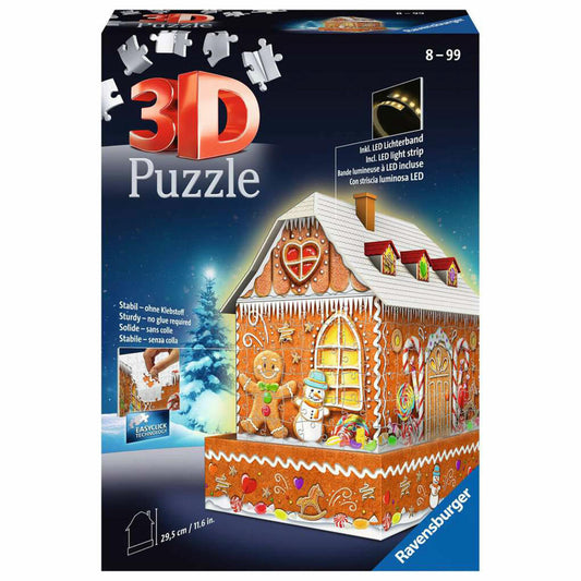Ravensburger 3D Puzzle Gingerbread House at Night, three-dimensional puzzle, 216 pieces, 11237