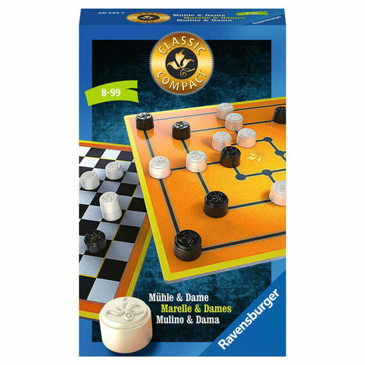 Ravensburger Reisespiel Classic Compact: Mühle und Dame, für Kinder ab 8 Jahren, 20545