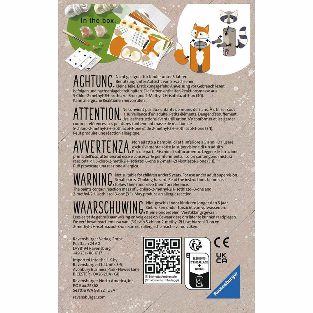 Ravensburger Bastelset Eco Create Mini Forest Animals, DIY Bastelkasten, Kreativset, 18132