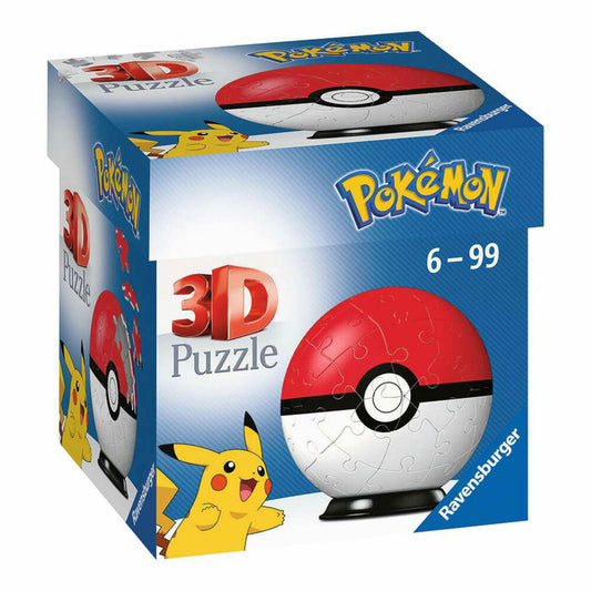 Ravensburger 3D Puzzle Ball Pokémon Pokéball, three-dimensional puzzle, 54 pieces, 11256