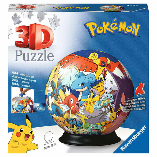 Ravensburger 3D Puzzle Ball Puzzle Ball Pokémon, three-dimensional puzzle, 72 pieces, 11785