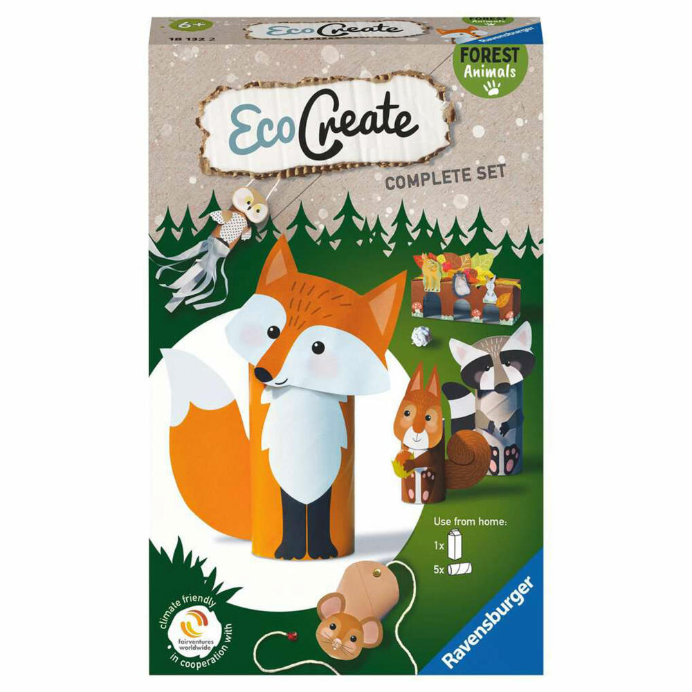 Ravensburger Bastelset Eco Create Mini Forest Animals, DIY Bastelkasten, Kreativset, 18132