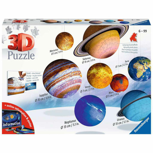 Ravensburger 3D Puzzle Ball Planetary System, three-dimensional puzzle, 540 pieces, 11668
