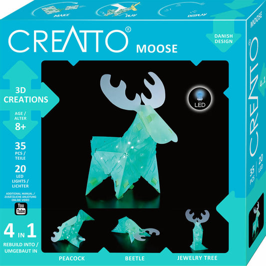 KOSMOS Creatto Elch, Bastelset, 3D-Puzzle, Nachtlicht, Leuchtfigur, Dekoration, Puzzle, 03478