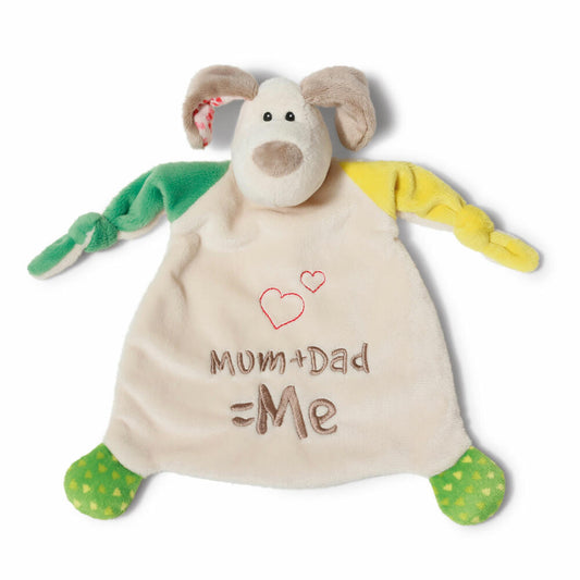 NICI Schmusetuch Hund, Mum Dad Me, Schnuffeltuch, Plüsch, Polyester, Grün, 25 x 25 cm, 40037
