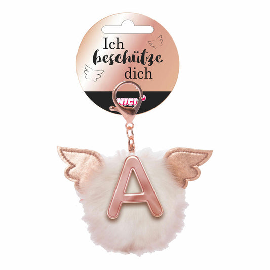 NICI Schutzengel Schutzbommel ABC-Anhänger, Buchstabe A, Taschenanhänger, Schlüsselanhänger, Bommel mit Flügeln, Plüsch, 46970
