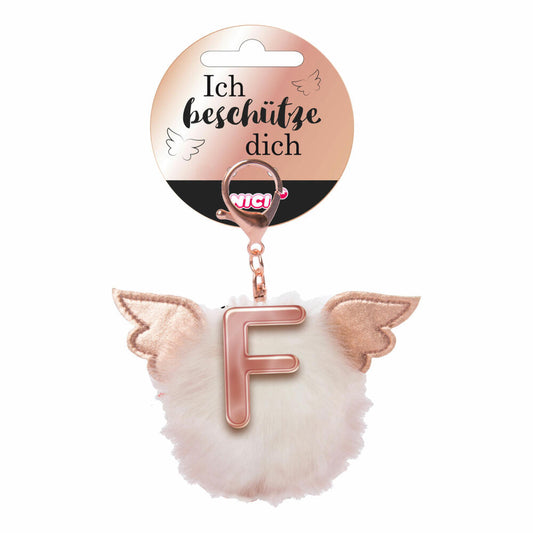 NICI Schutzengel Schutzbommel ABC-Anhänger, Buchstabe F, Taschenanhänger, Schlüsselanhänger, Bommel mit Flügeln, Plüsch, 46975