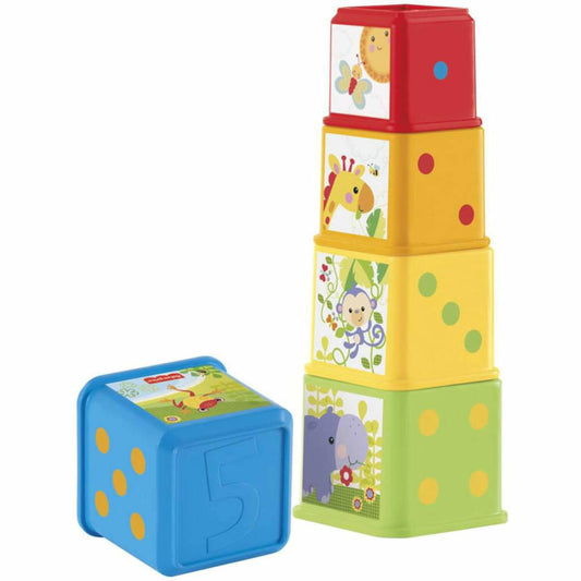 Mattel Fisher Price Bunte Stapelwürfel, Stapelspielzeug, Motorik Spielzeug, ab 6 Monate, CDC52