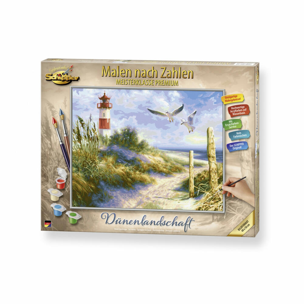 Schipper Painting by Numbers Dune Landscape with Lighthouse, Master Class Premium, Coloring Page, Wall Picture, 40 x 50 cm, 609130884