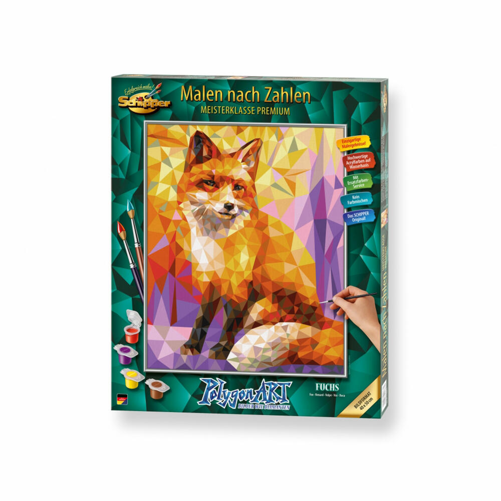 Schipper Malen nach Zahlen Polygon Art Fuchs, Meisterklasse Premium, Malvorlage, Wandbild, 40 x 50 cm, 609130863