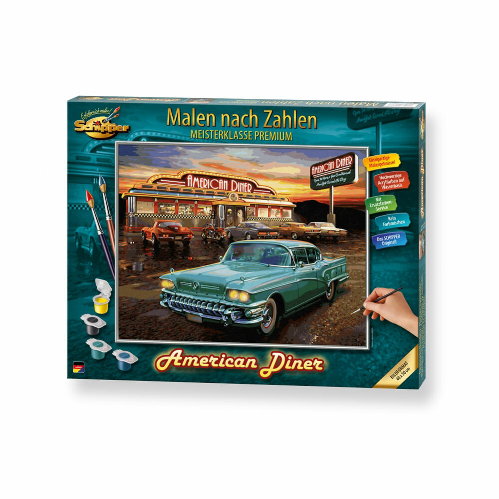 Schipper Paint by Numbers American Diner, Master Class Premium, Coloring Page, Wall Picture, 40 x 50 cm, 609130877