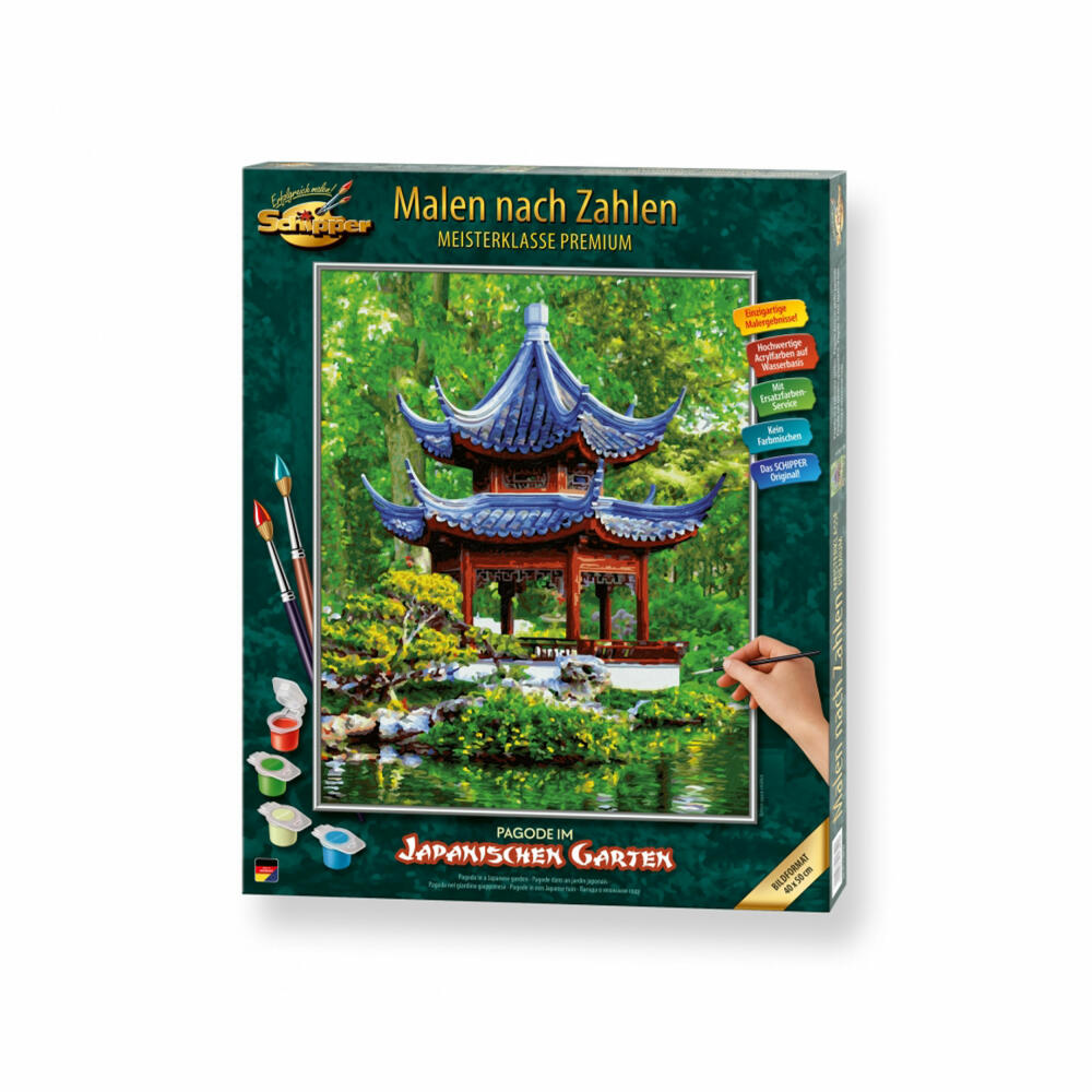 Schipper Painting by Numbers Pagoda in the Japanese Garden, Master Class Premium, Coloring Page, Wall Picture, 40 x 50 cm, 609130850