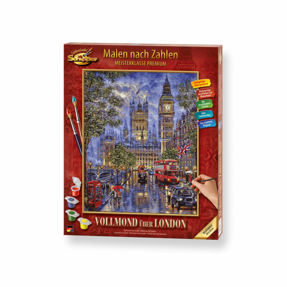 Schipper Painting by Numbers Full Moon over London, Master Class Premium, Coloring Page, Wall Picture, 40 x 50 cm, 609130873