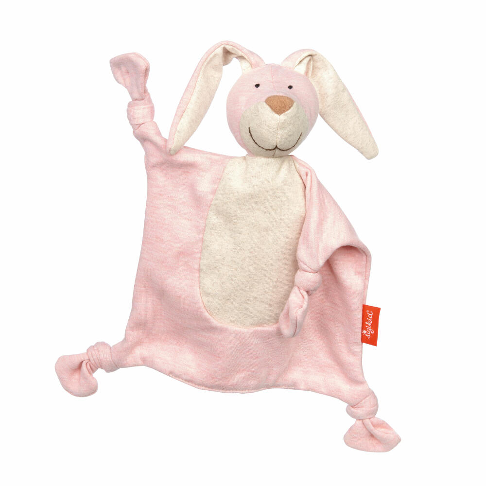 sigikid Jersey-Tuch Hase Tiny Tissues, Schnuffeltuch, Schmusetuch, Kuscheltuch, Baumwolle, Rosa, 26 cm, 39809