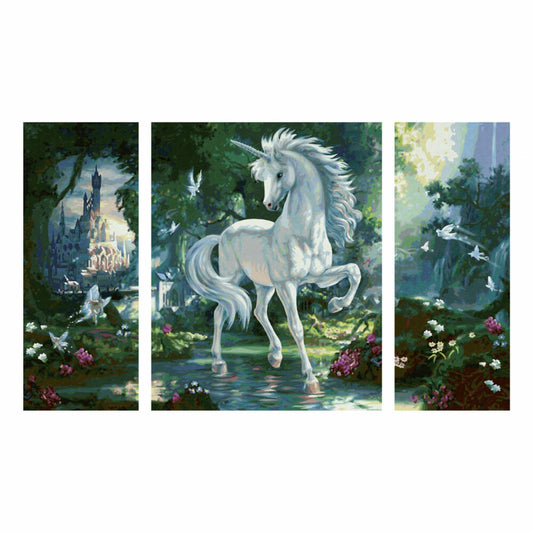 Schipper Malen nach Zahlen Einhorn im Zauberwald, Meisterklasse Triptychon, Malvorlage, Wandbild, 609260866