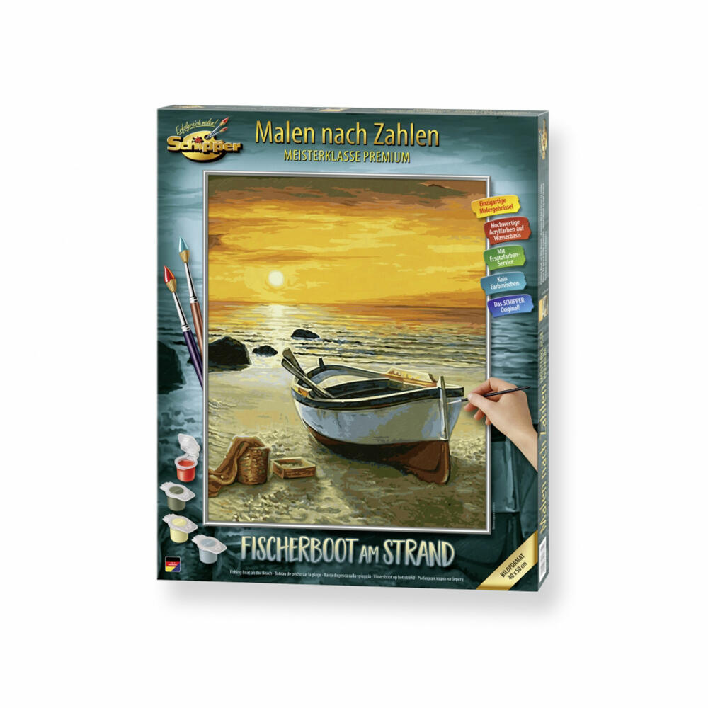 Schipper Painting by Numbers Fishing Boat on the Beach, Master Class Premium, Coloring Page, Wall Picture, 40 x 50 cm, 609130885