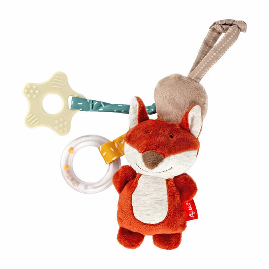 sigikid PlayQ Anhänger Fuchs Yellow, Rassel, Babyspielzeug, Baby Spielzeug, für Babyschale, Kinderwagen, Polyester, Rot, 43169