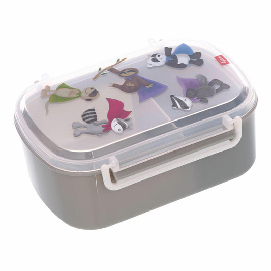 sigikid Brotzeitbox Helden, Lunchbox, Brotbox, Brotdose, Vesperdose, Frühstücksdose, Kunststoff, Grau, 25135