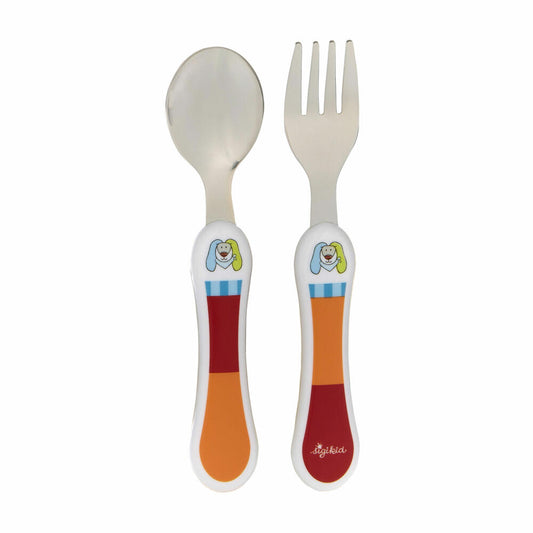 sigikid Ringel Dingel cutlery, 2-piece, children's cutlery, cutlery set, fork, spoon, children, red / orange, 25198