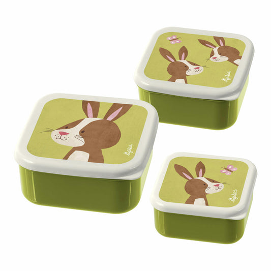 sigikid Snackboxen Hase, 3-tlg., Lunchbox, Brotdose, Vesperdose, Brotbox, Frühstücksdose, Kinder, Kunststoff, Grün, 25120