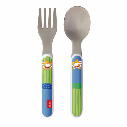 sigikid Besteckset Racing Rabbit, 2-tlg., Löffel, Gabel, Kinderbesteck, Hase, Rostfreier Stahl / ABS, Blau / Grün, 24873