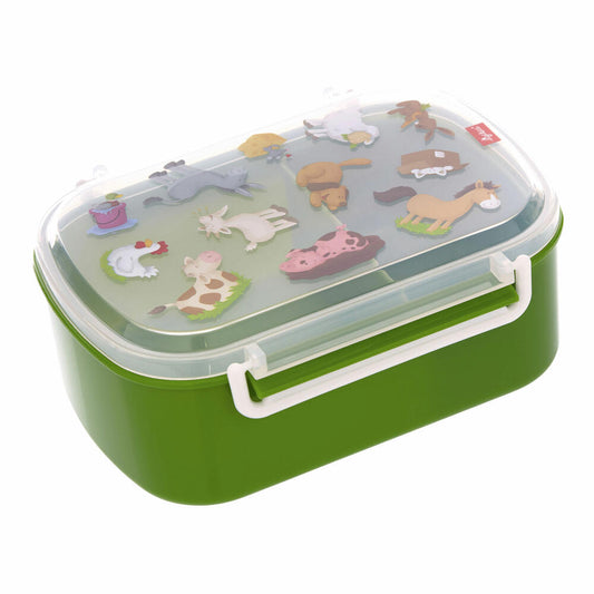 sigikid Brotbox Bauernhof, Lunchbox, Brotzeitbox, Brotdose, Vesperdose, Frühstücksdose, Kunststoff, Grün, 25132