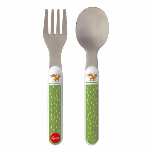 sigikid Besteckset Forest Fox, 2-tlg., Löffel, Gabel, Kinderbesteck, Kinder Besteck, Fuchs, Edelstahl / ABS, Grün, 25082