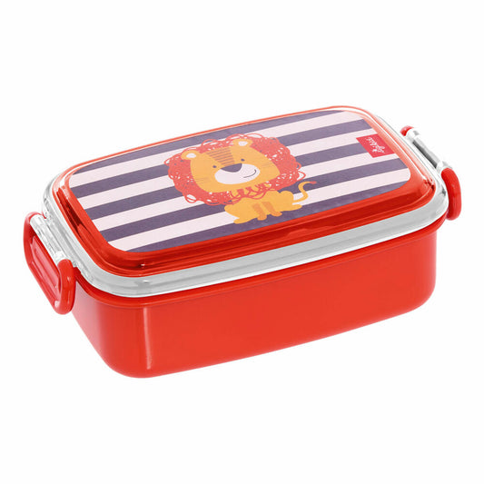 sigikid Brotbox Löwe On Tour, Lunchbox, Brotzeitbox, Brotdose, Vesperdose, Frühstücksdose, Kunststoff, Rot, 25089