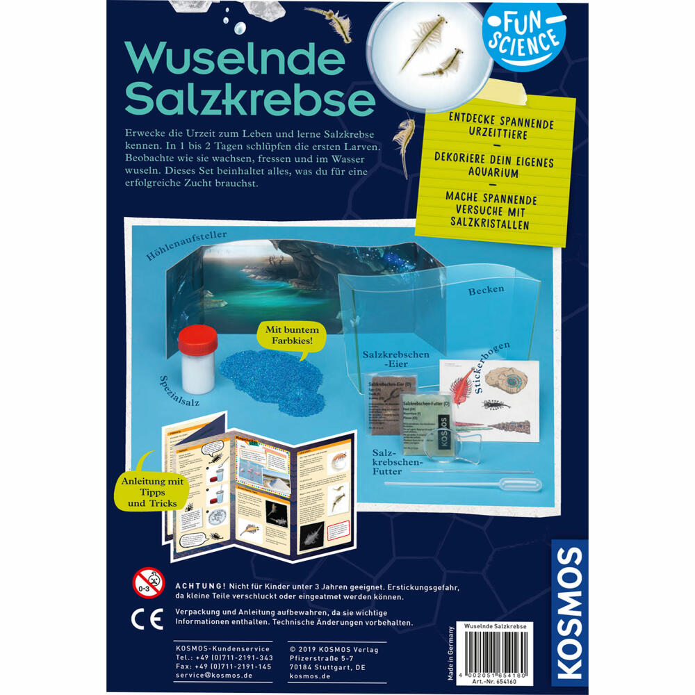 KOSMOS Fun Science Wuselnde Salzkrebse Experimentierkasten, Urzeitkrebse Züchten, Salzkrebse, 654160