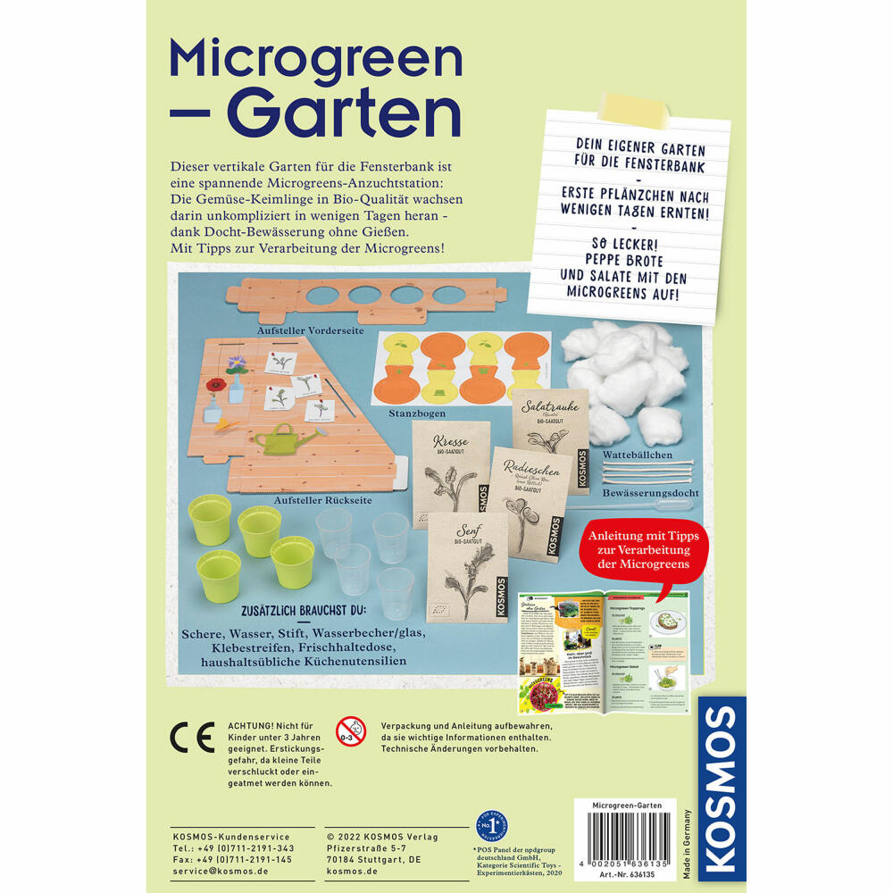 KOSMOS Microgreen-Garten, Experimentierkasten, Pflanzen züchten, Anzuchtset, Mini Garten, ab 6 Jahren, 636135