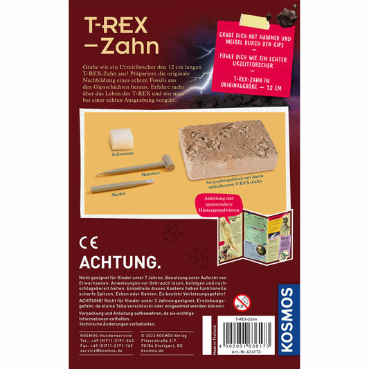 KOSMOS T-Rex Zahn, zum Ausgraben, Experimentierkasten, Ausgrabungs-Set, ab 7 Jahren, 636173