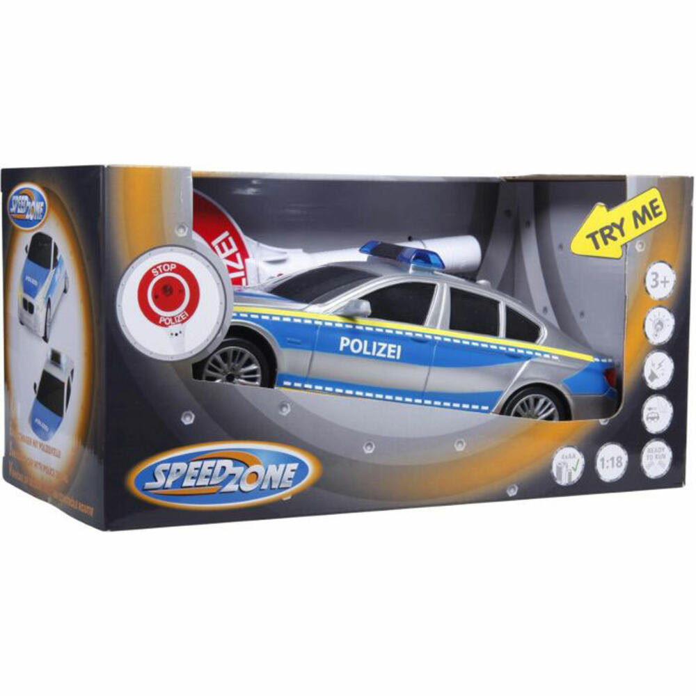 Speedzone Polizeiauto mit Polizeikelle