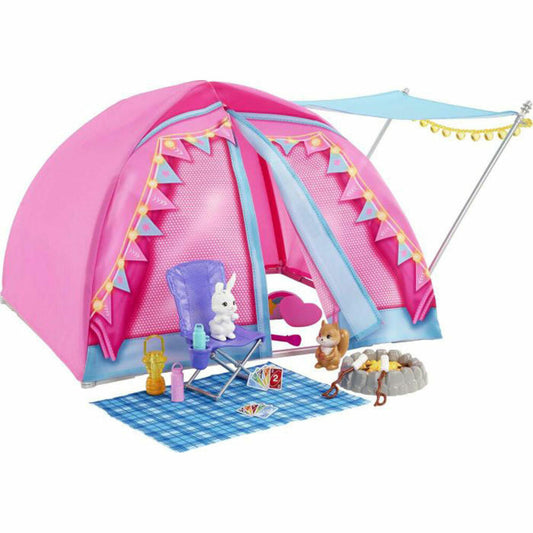 Mattel HGC18 Barbie Abenteuer zu zweit Camping-Spielset mit Zelt, 2 Barbie-Puppen und Zubehörtei