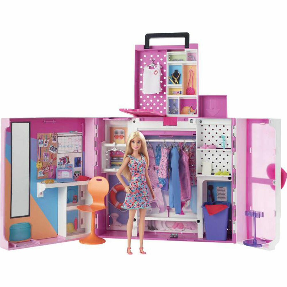 Mattel HGX57 Barbie Traumkleiderschrank und blonde Puppe, über 60 cm Breiter Schrank