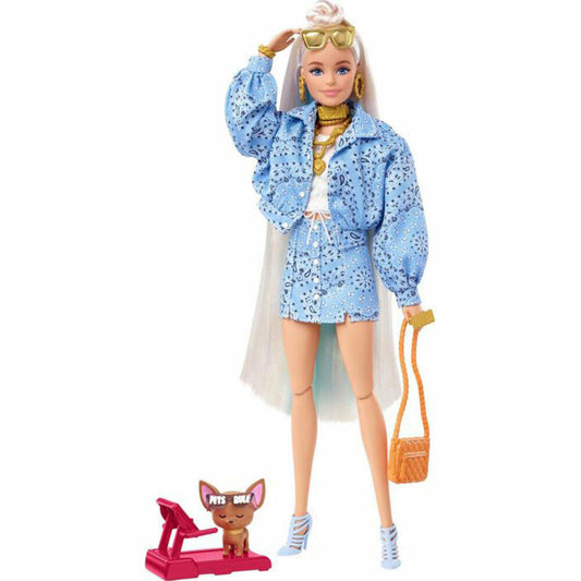 Mattel HHN08 Barbie Extra Puppe mit hellblauem Rock & Jacke (blond)