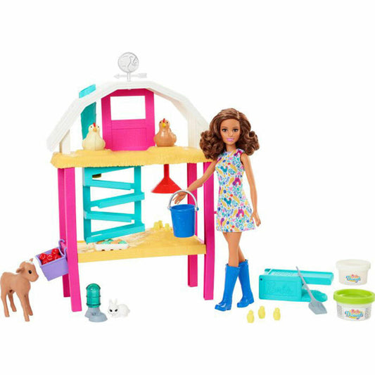 Mattel HGY88 Barbie Hühnerhof Spielset, Barbie-Puppe, zierliche Körperform, brünett, Zubehörteil