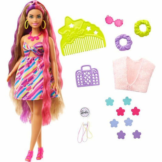 Mattel HCM89 Barbie Totally Hair Puppe im Blumenlook, 21,6 cm langes Fantasiehaar, 15 Zubehörtei