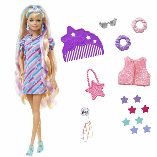 Mattel Barbie Totally Hair Puppe im Sternenlook, Modepuppe, Spielpuppe, Anziehpuppe, HCM88