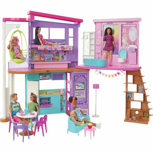 Mattel HCD50 Barbie Malibu Haus mit über 30 Teilen, Spielzeug für Kinder ab 3 Jahren