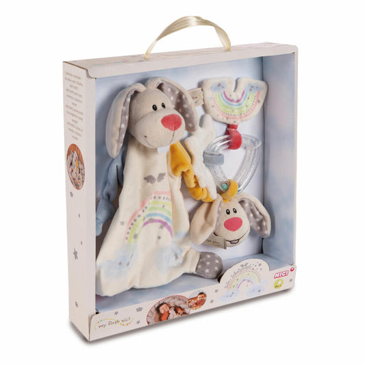 NICI My First NICI Set Schmusetuch & Rasselring Häschen, Schnuffeltuch, Rassel, Geschenk, Baby, 48679