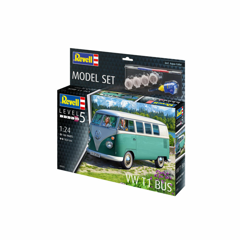 Revell Model Set VW T1 Bus, Bulli, Modellbausatz, Modell Bausatz, 146 Teile, ab 13 Jahre, 67675