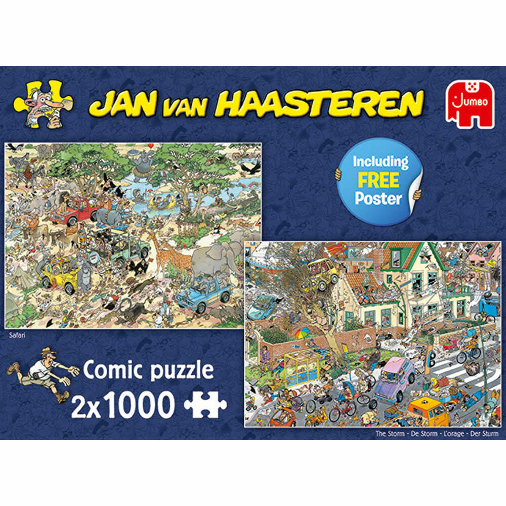 Jumbo Spiele Jan van Haasteren - Safari & Sturm, Puzzle, Erwachsenenpuzzle, Puzzlespiel, 2 x 1000 Teile, 19001