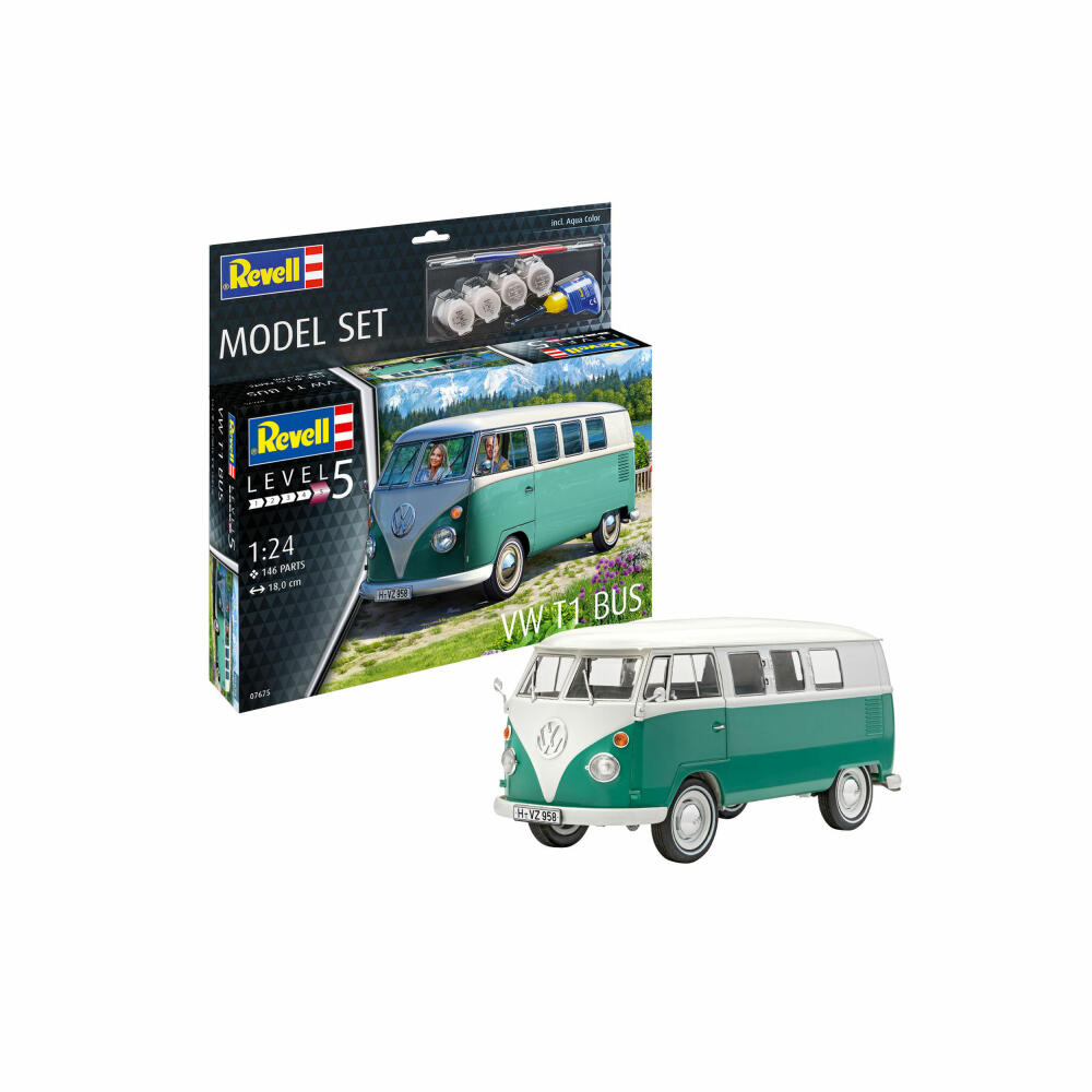 Revell Model Set VW T1 Bus, Bulli, Modellbausatz, Modell Bausatz, 146 Teile, ab 13 Jahre, 67675