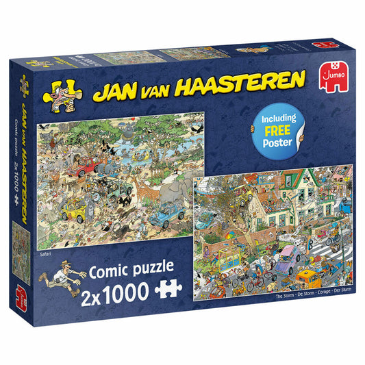 Jumbo Spiele Jan van Haasteren - Safari & Sturm, Puzzle, Erwachsenenpuzzle, Puzzlespiel, 2 x 1000 Teile, 19001
