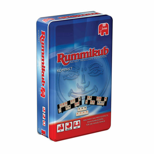 Jumbo Games Original Rummikub Compact in Metal Box, Travel Game, Board Game, Family Game, Number Placing Game, 3817