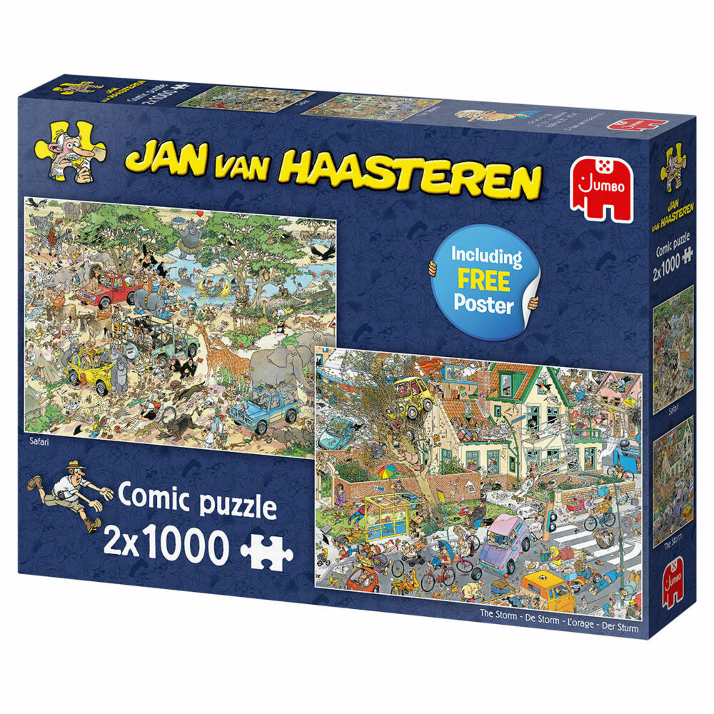 Jumbo Spiele Jan van Haasteren - Safari & Sturm, Puzzle, Erwachsenenpuzzle, Puzzlespiel, 2 x 1000 Teile, 19001