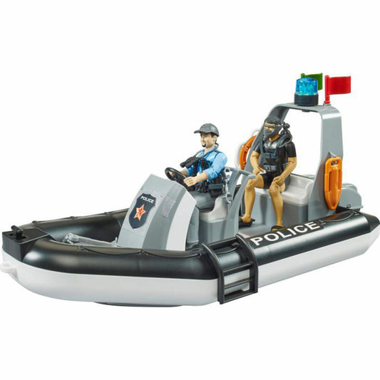 Bruder 62733 bworld Police Inflatable Boat, Rotating Beacon, 2 Figures and Accessories
