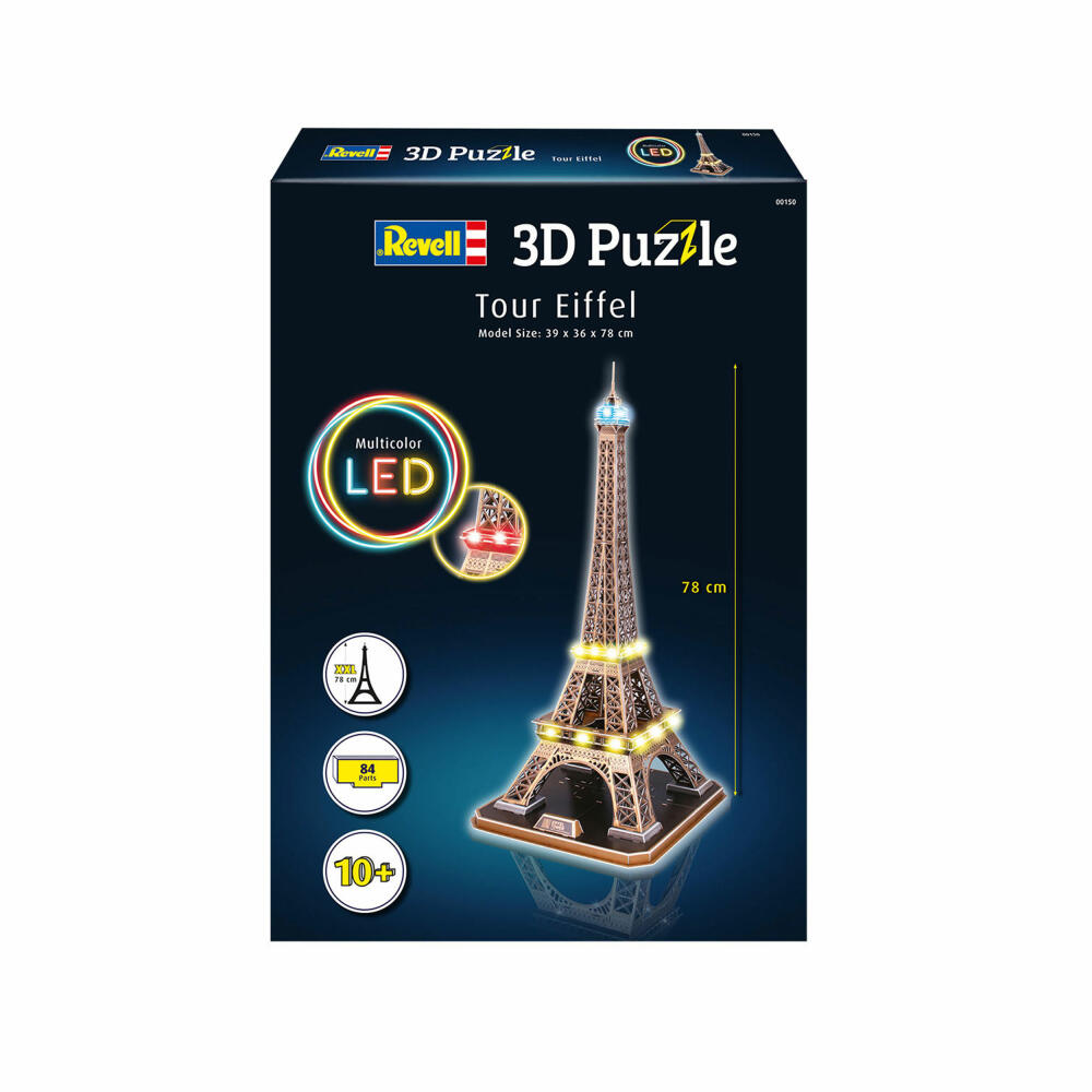 Revell 3D Puzzle Eiffelturm, LED Edition, mit Beleuchtung, 84 Teile, ab 10 Jahren, 00150