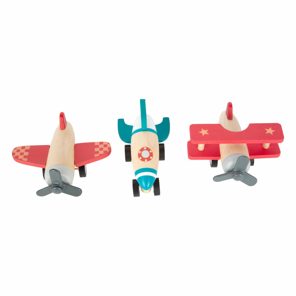 Legler pull-back plane set, 3 pieces, toy planes with pull-back drive, wood, plastic, 11884