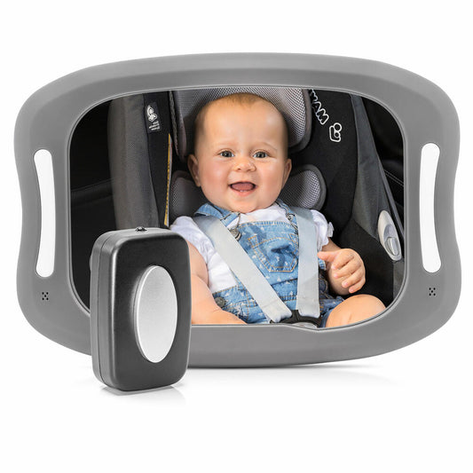 reer BabyView LED Auto-Sicherheitsspiegel, Baby-Rücksitzspiegel, Autospiegel, Rückspiegel, Baby, für Babyschalen und Reboarder-Kindersitze, mit Licht, 86101